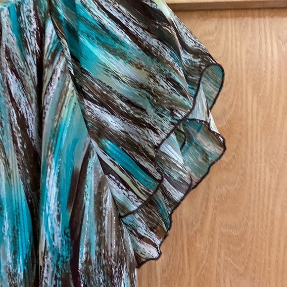 Dress Barn Blouse size 12 lined  teal brown flutter sleeve - Picture 5 of 10